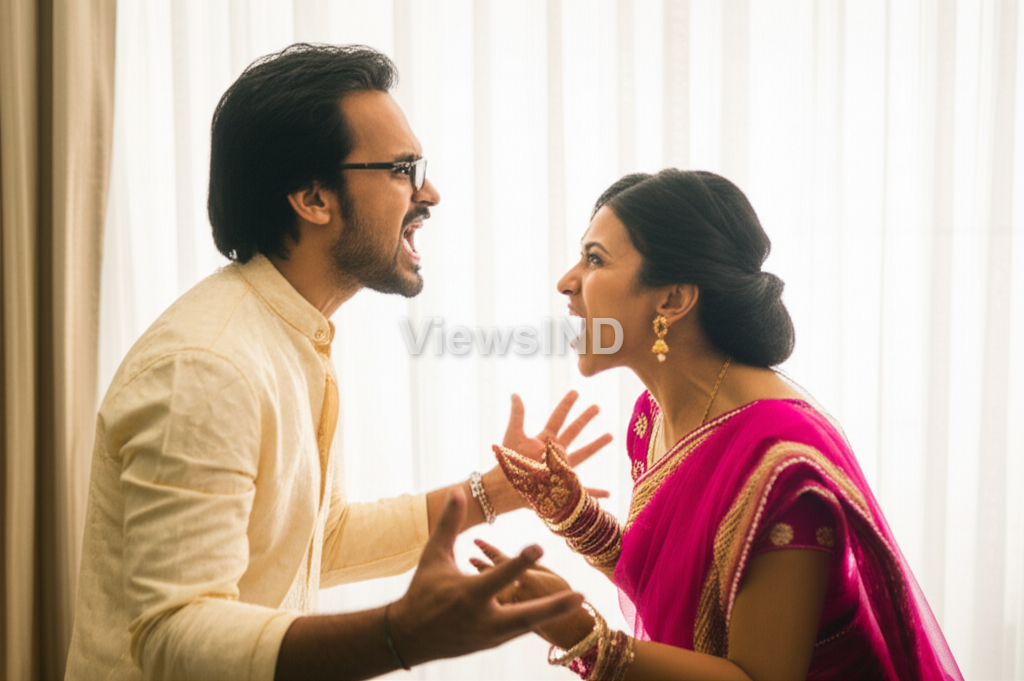 arguing couple symbolizing rising divorce rates in India due to intolerance.